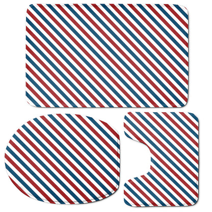 USA Patriotic Striped Pattern Print 3 Piece Bath Mat Set