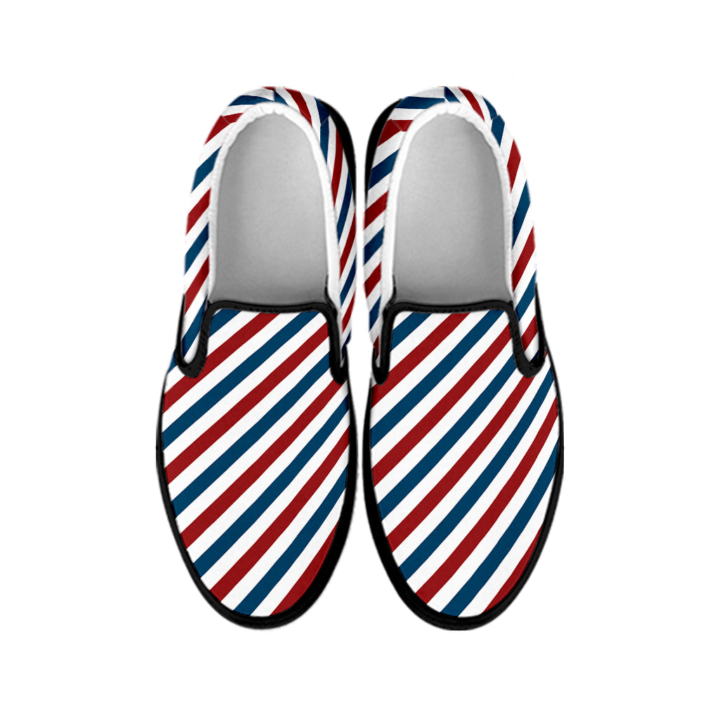 USA Patriotic Striped Pattern Print Black Slip On Shoes