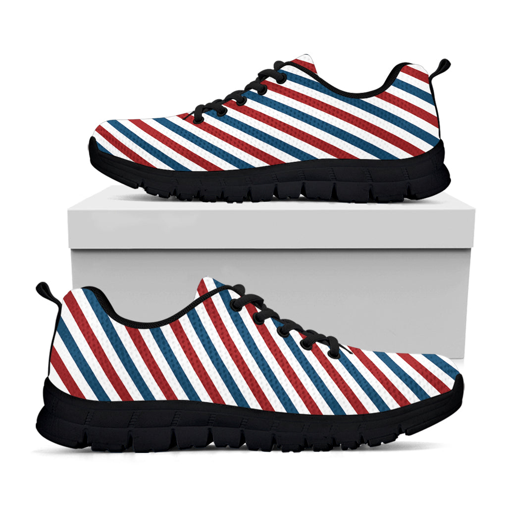 USA Patriotic Striped Pattern Print Black Sneakers