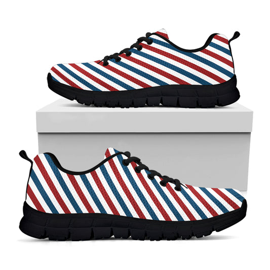 USA Patriotic Striped Pattern Print Black Sneakers