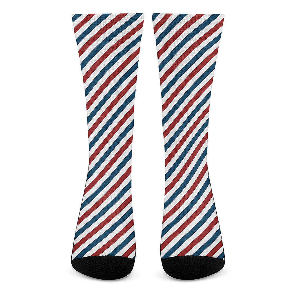 USA Patriotic Striped Pattern Print Crew Socks