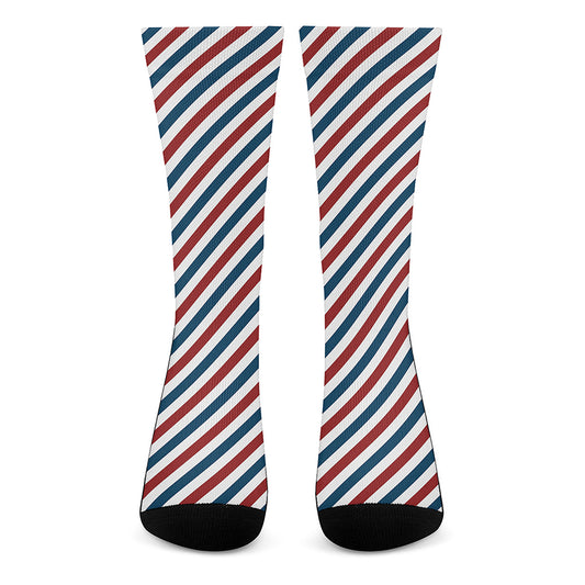USA Patriotic Striped Pattern Print Crew Socks