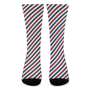 USA Patriotic Striped Pattern Print Crew Socks