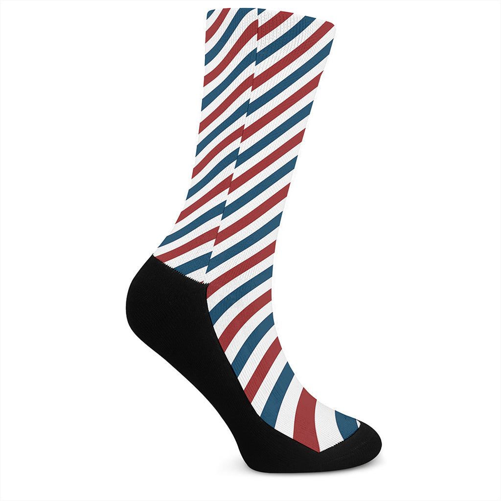 USA Patriotic Striped Pattern Print Crew Socks