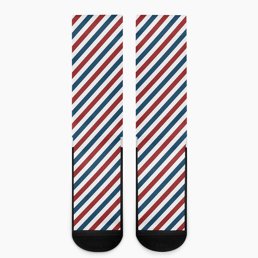 USA Patriotic Striped Pattern Print Crew Socks