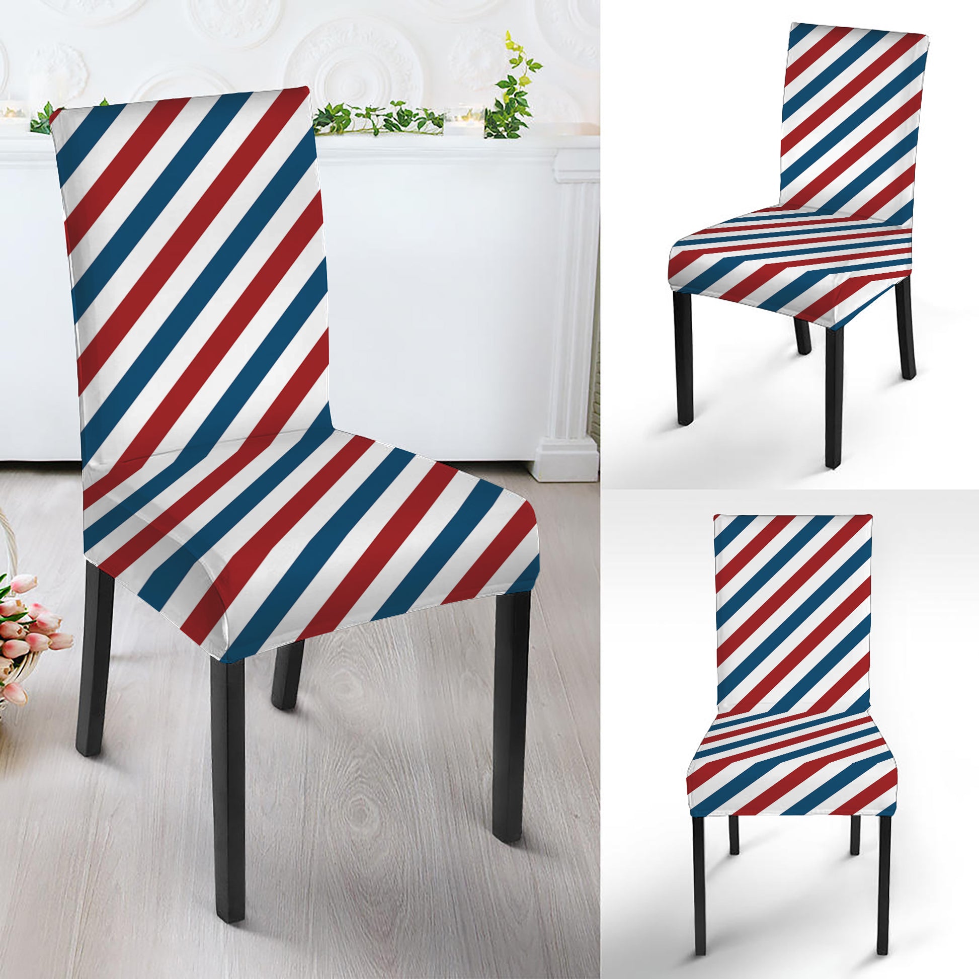 USA Patriotic Striped Pattern Print Dining Chair Slipcover