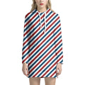 USA Patriotic Striped Pattern Print Pullover Hoodie Dress