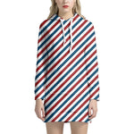 USA Patriotic Striped Pattern Print Hoodie Dress