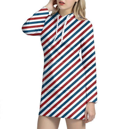 USA Patriotic Striped Pattern Print Hoodie Dress