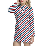 USA Patriotic Striped Pattern Print Hoodie Dress