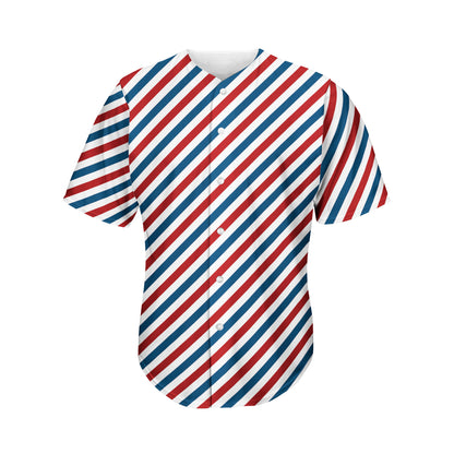 USA Patriotic Striped Pattern Print Men's Baseball Jersey