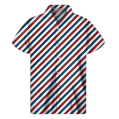 USA Patriotic Striped Pattern Print Men's Short Sleeve Shirt