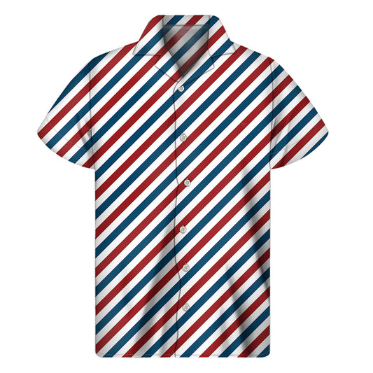 USA Patriotic Striped Pattern Print Men's Short Sleeve Shirt