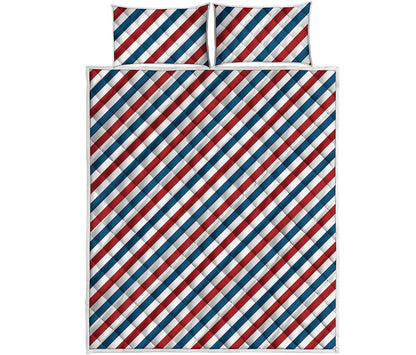 USA Patriotic Striped Pattern Print Quilt Bed Set