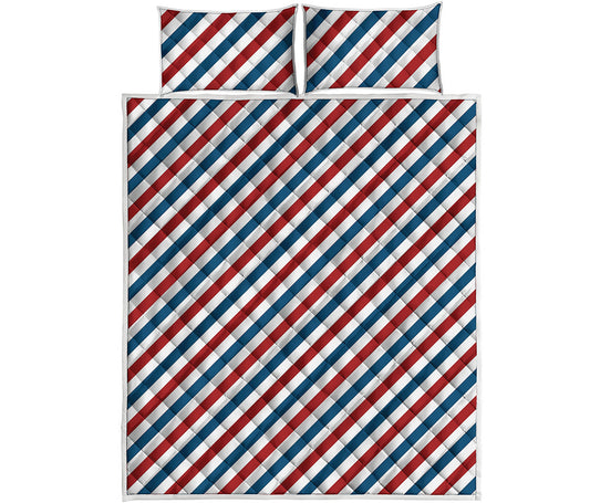USA Patriotic Striped Pattern Print Quilt Bed Set