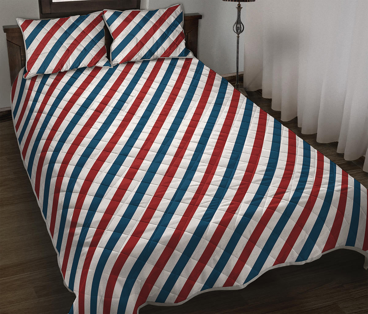 USA Patriotic Striped Pattern Print Quilt Bed Set