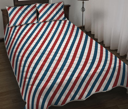 USA Patriotic Striped Pattern Print Quilt Bed Set