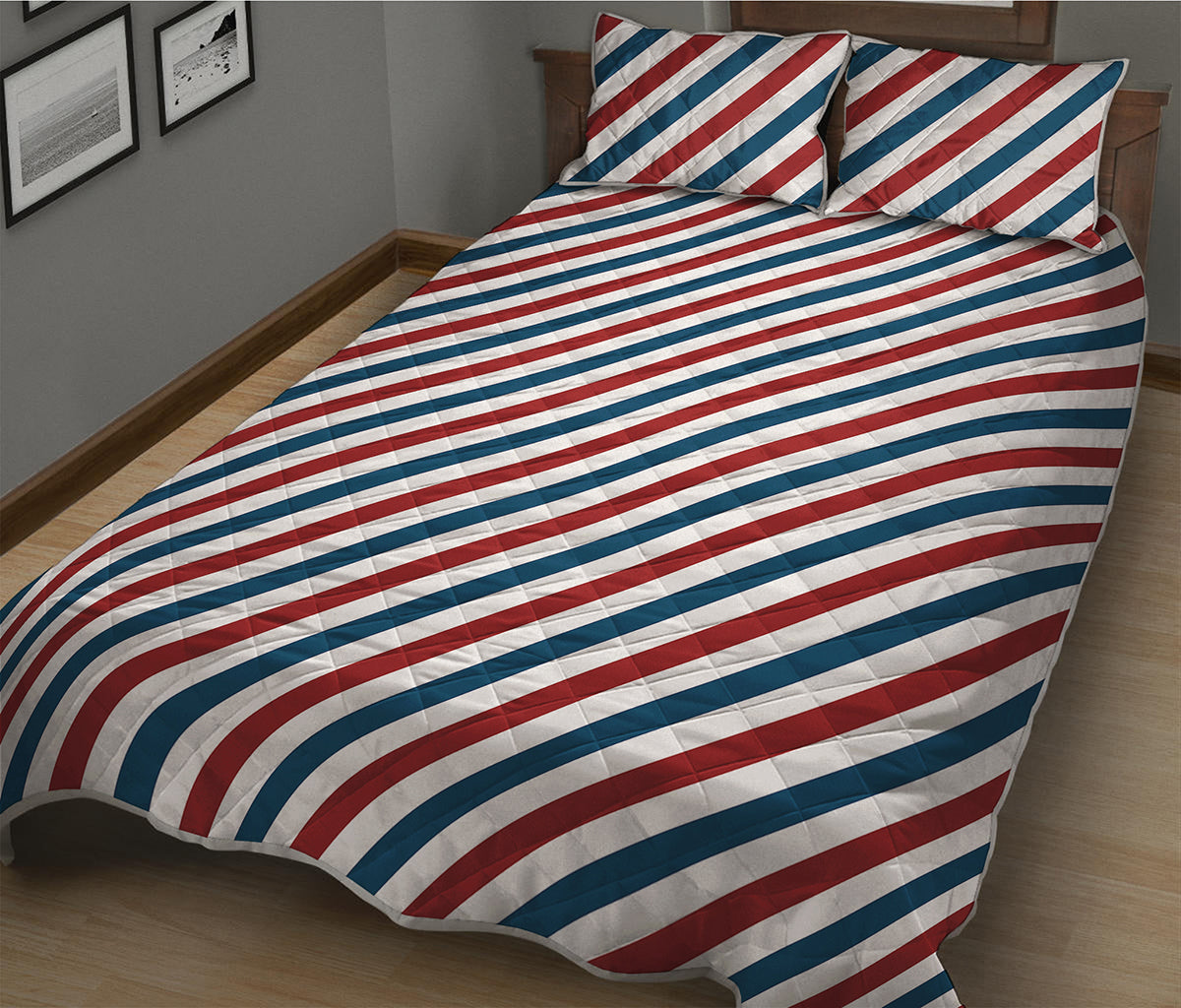 USA Patriotic Striped Pattern Print Quilt Bed Set