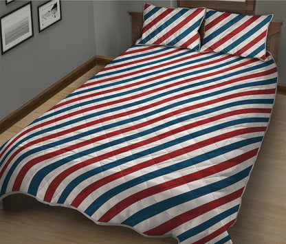 USA Patriotic Striped Pattern Print Quilt Bed Set