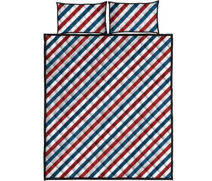 USA Patriotic Striped Pattern Print Quilt Bed Set