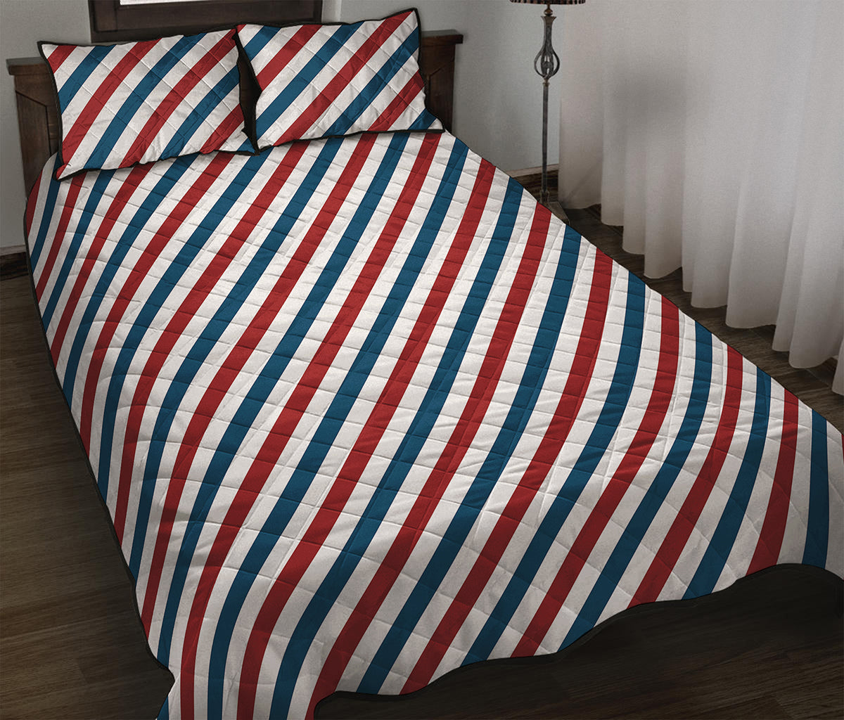 USA Patriotic Striped Pattern Print Quilt Bed Set