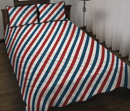 USA Patriotic Striped Pattern Print Quilt Bed Set