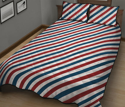 USA Patriotic Striped Pattern Print Quilt Bed Set