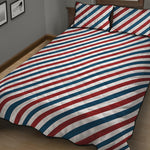 USA Patriotic Striped Pattern Print Quilt Bed Set