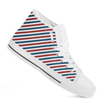 USA Patriotic Striped Pattern Print White High Top Shoes