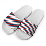 USA Patriotic Striped Pattern Print White Slide Sandals