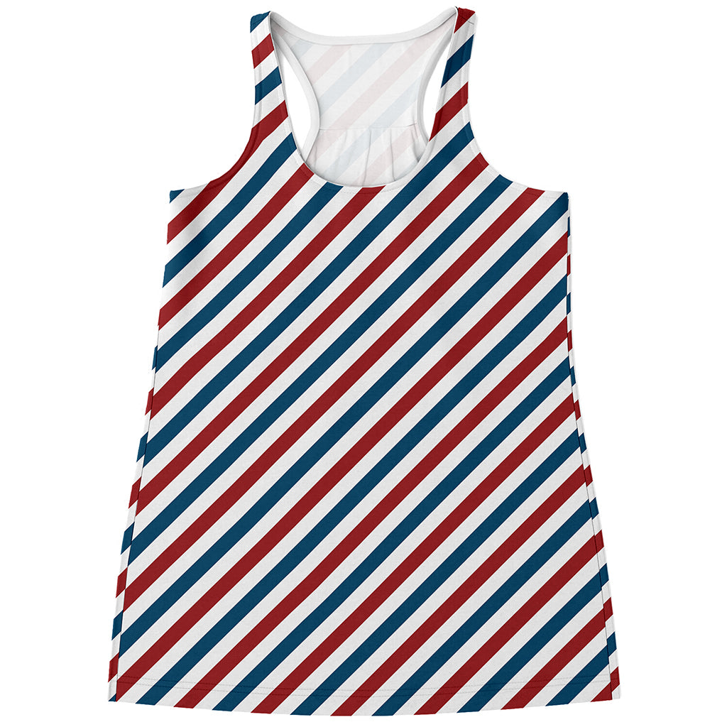 USA Patriotic Striped Pattern Print Women's Racerback Tank Top