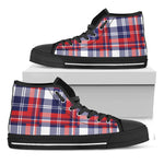 USA Plaid Pattern Print Black High Top Shoes