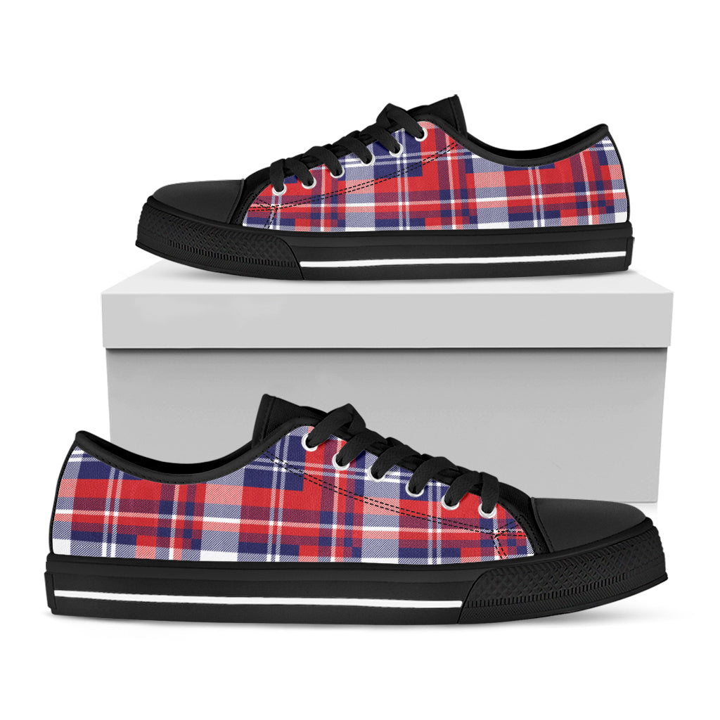 USA Plaid Pattern Print Black Low Top Shoes