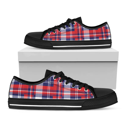 USA Plaid Pattern Print Black Low Top Shoes