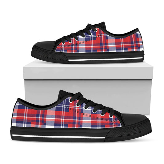 USA Plaid Pattern Print Black Low Top Shoes