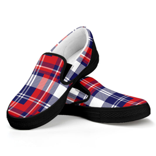 USA Plaid Pattern Print Black Slip On Shoes