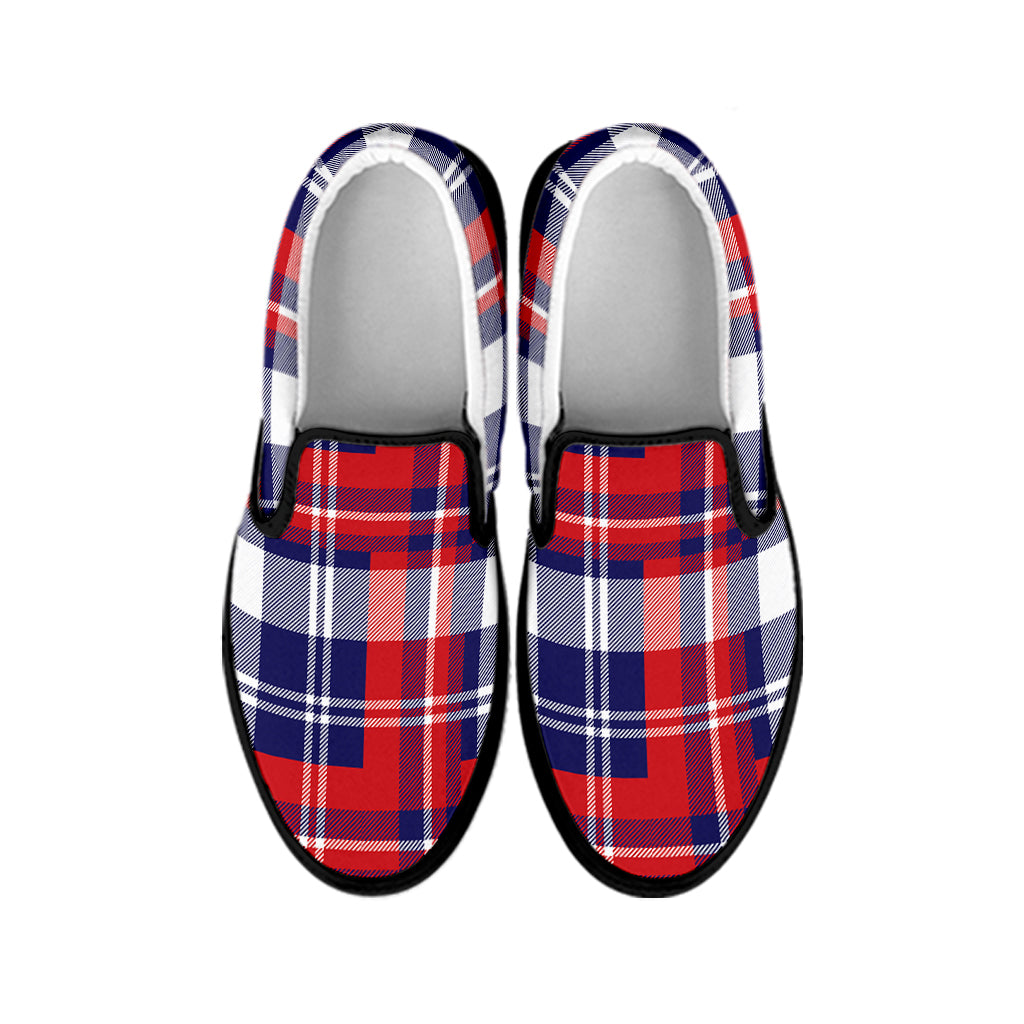 USA Plaid Pattern Print Black Slip On Shoes