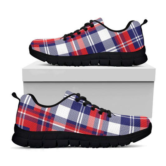 USA Plaid Pattern Print Black Sneakers