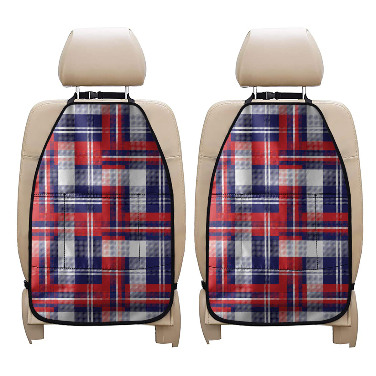 USA Plaid Pattern Print Car Seat Organizers
