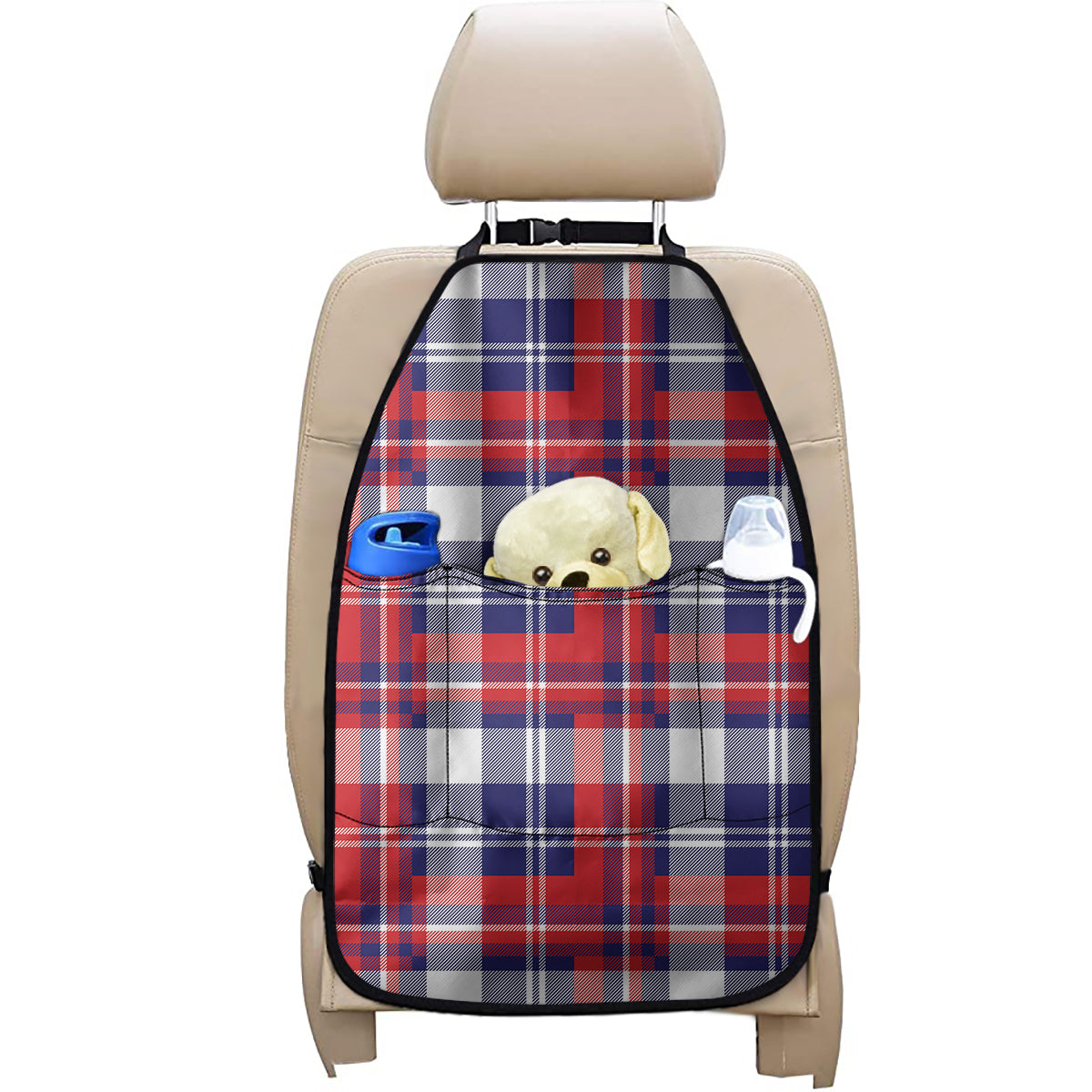 USA Plaid Pattern Print Car Seat Organizers