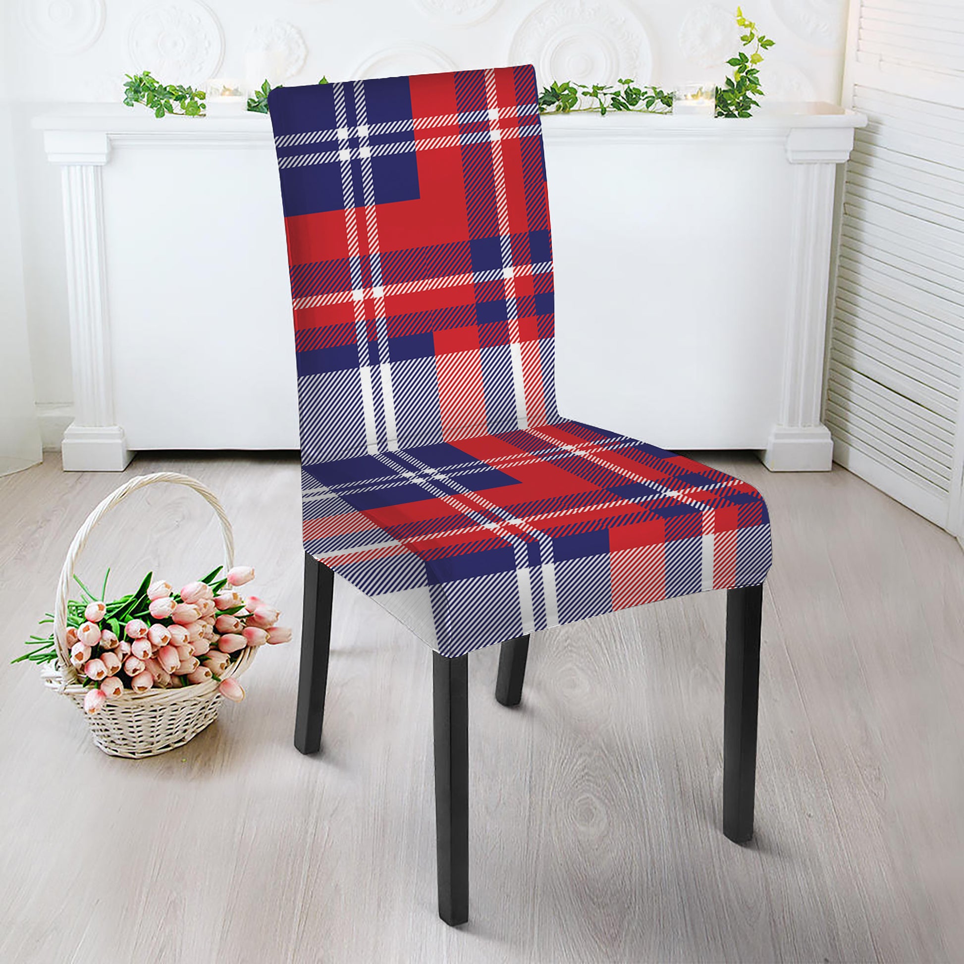 USA Plaid Pattern Print Dining Chair Slipcover