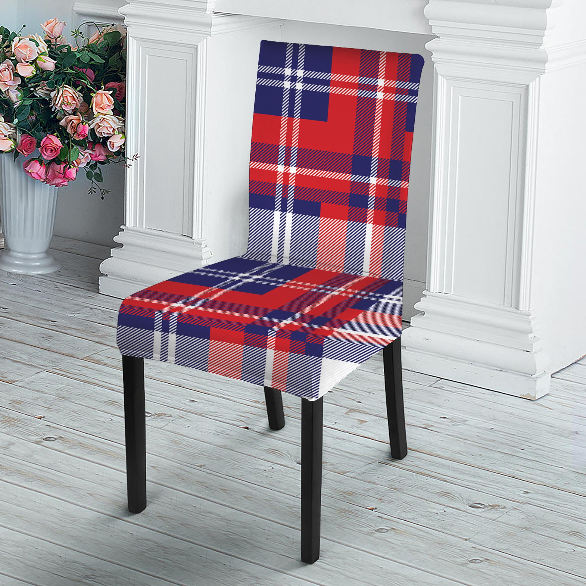 USA Plaid Pattern Print Dining Chair Slipcover