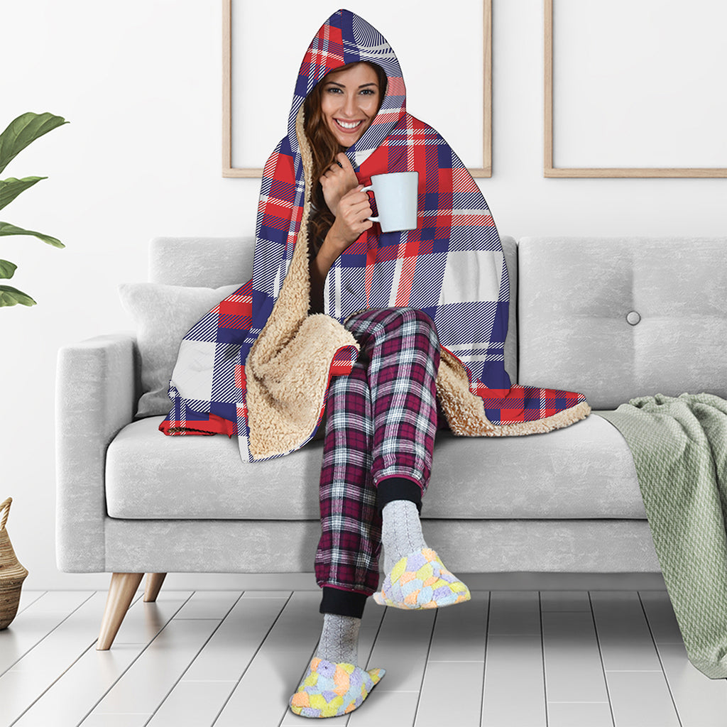 USA Plaid Pattern Print Hooded Blanket