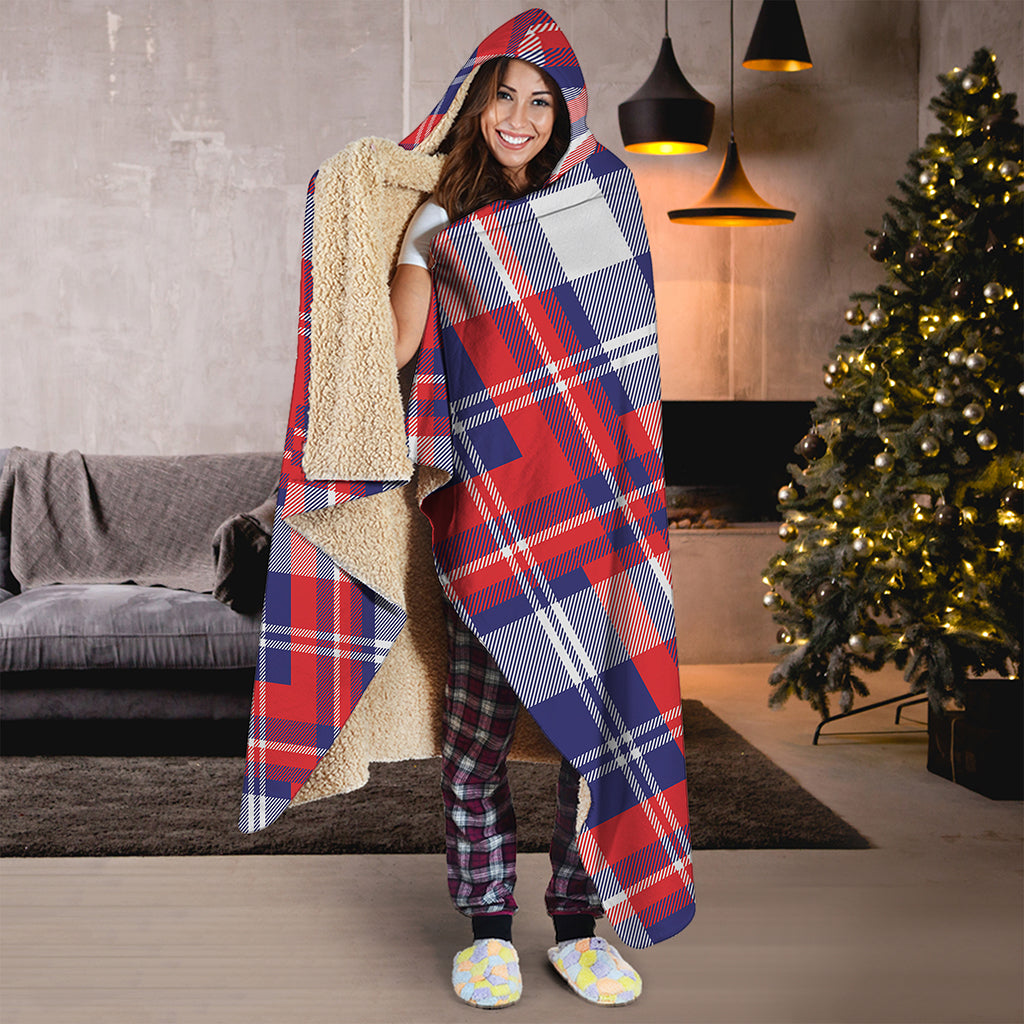 USA Plaid Pattern Print Hooded Blanket