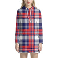 USA Plaid Pattern Print Pullover Hoodie Dress