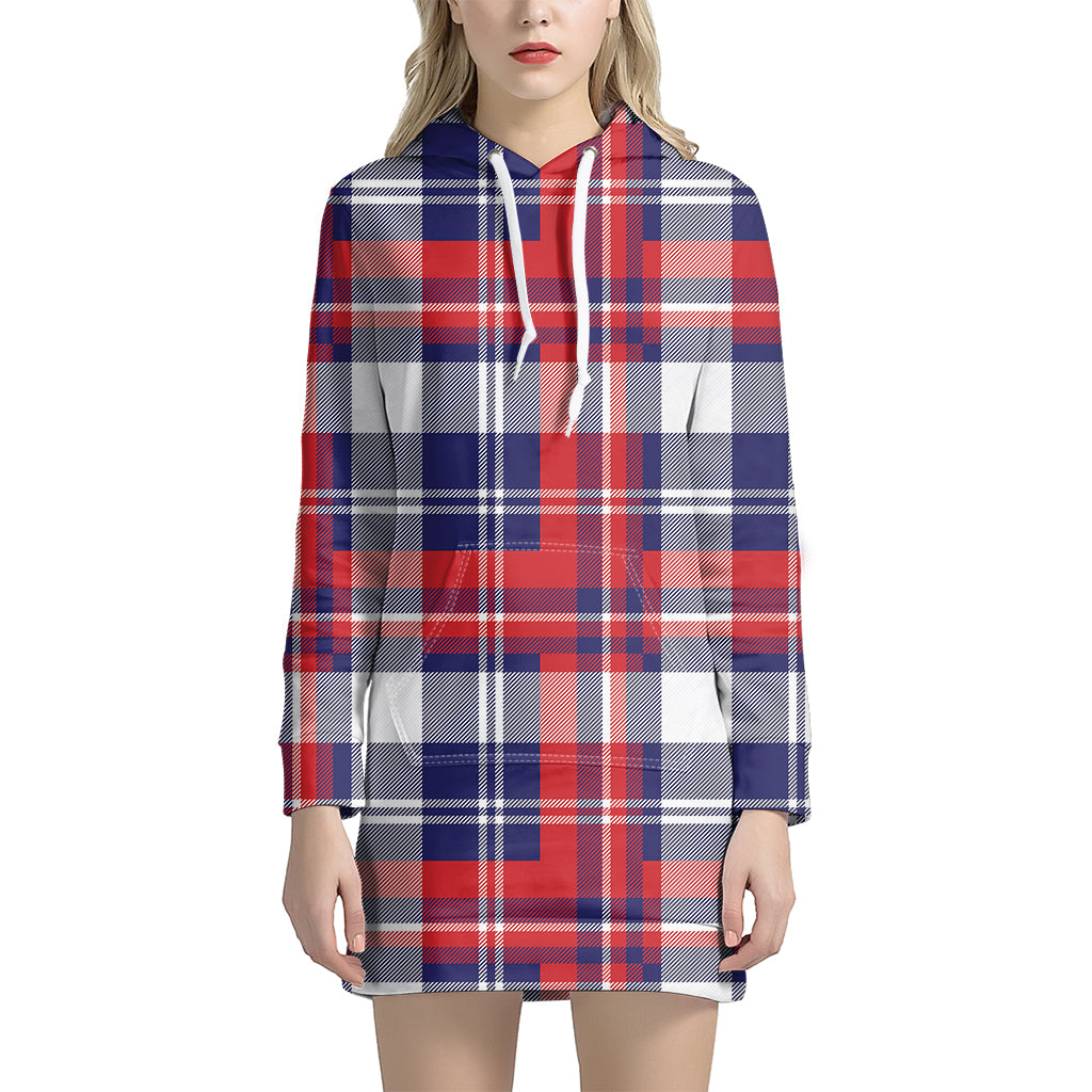 USA Plaid Pattern Print Hoodie Dress
