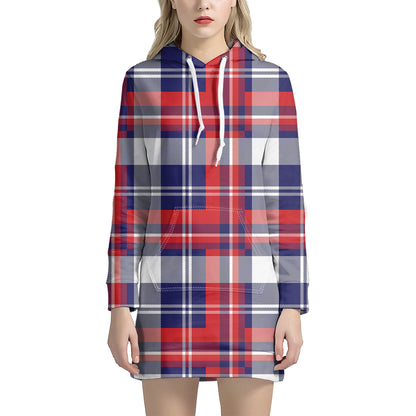 USA Plaid Pattern Print Hoodie Dress