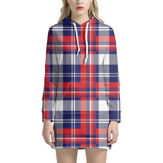USA Plaid Pattern Print Hoodie Dress