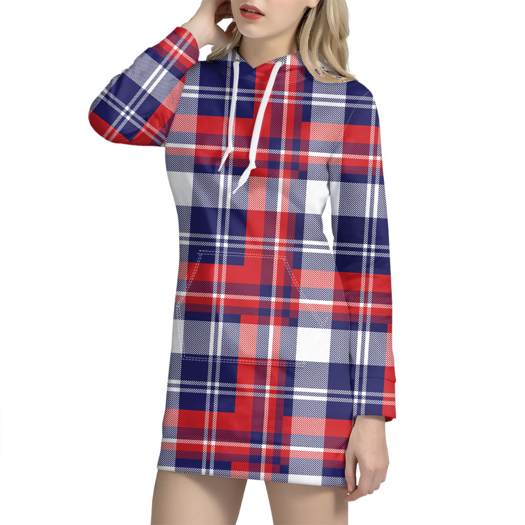USA Plaid Pattern Print Hoodie Dress