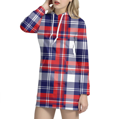 USA Plaid Pattern Print Hoodie Dress